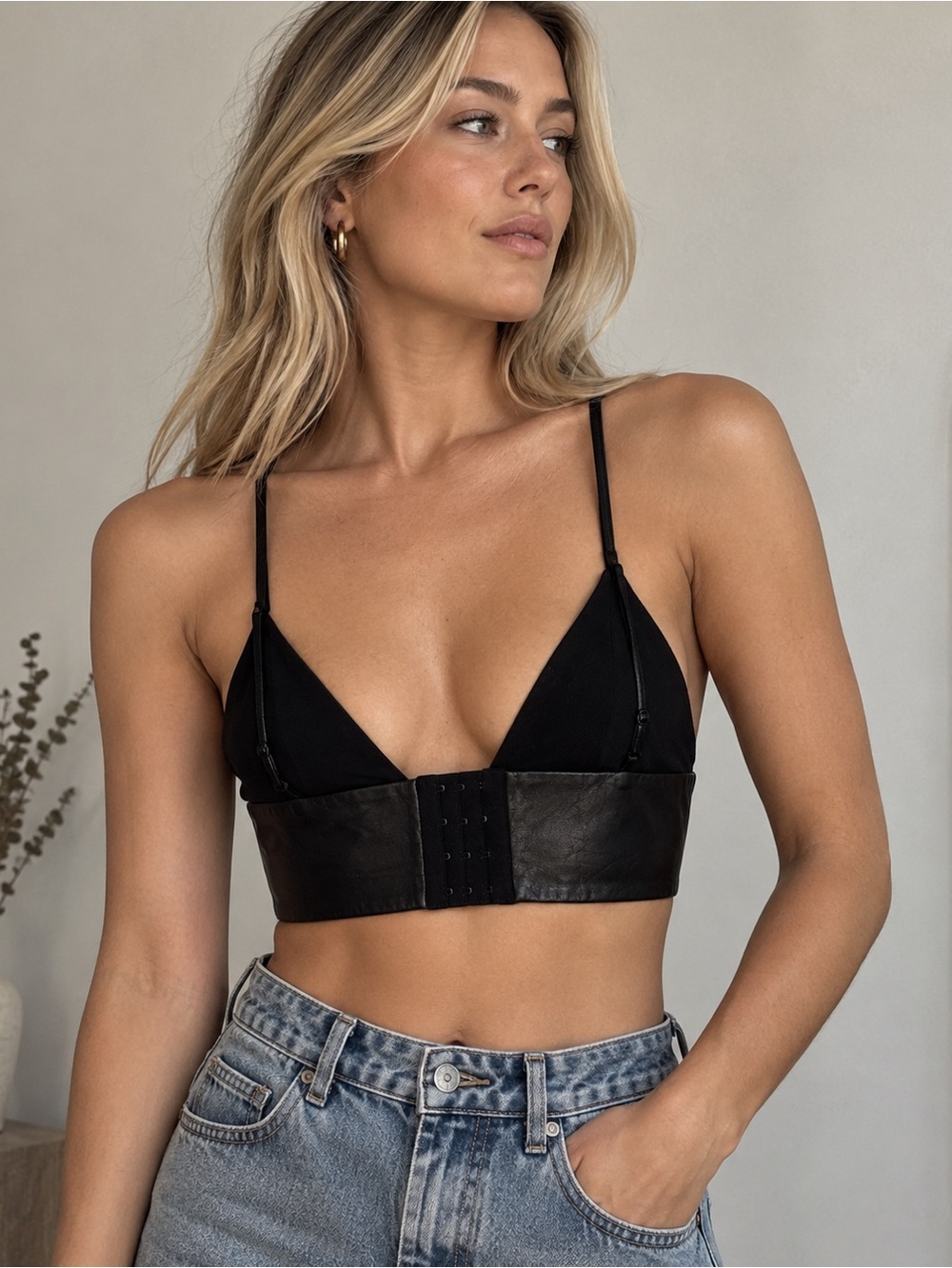 Alexander Wang Black Leather Bralette Top